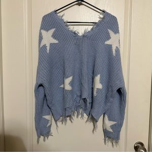Drop Shoulder Distressed Sweater
